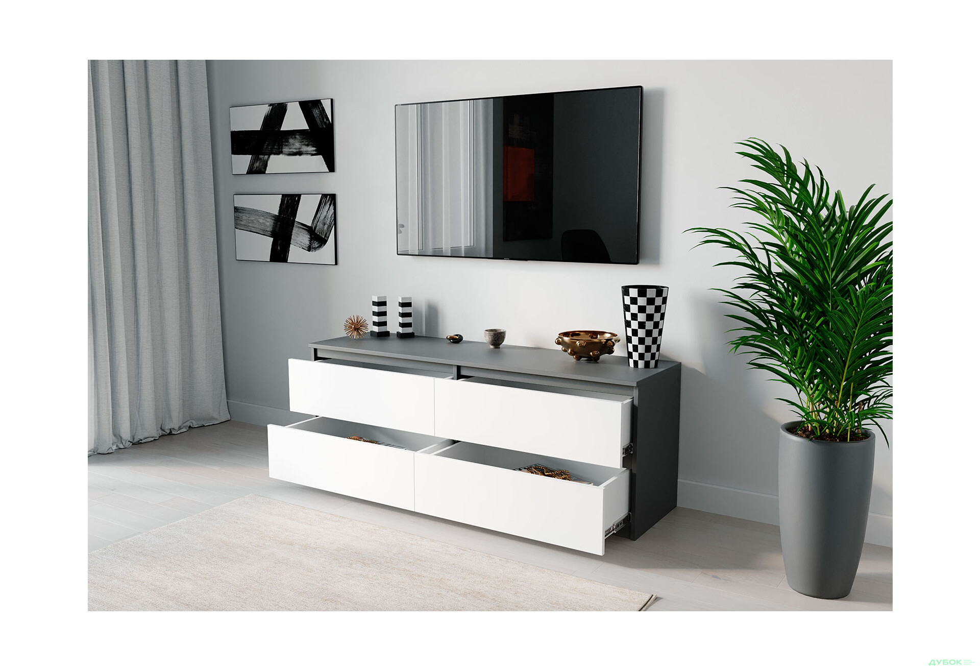 Тумба під ТВ Moreli Локі (Т223) з шухлядами 140 см антрацит / білий - Зображення 2 Зображення 2 - Тумба під ТВ Moreli Локі (Т223) з шухлядами 140 см антрацит / білий