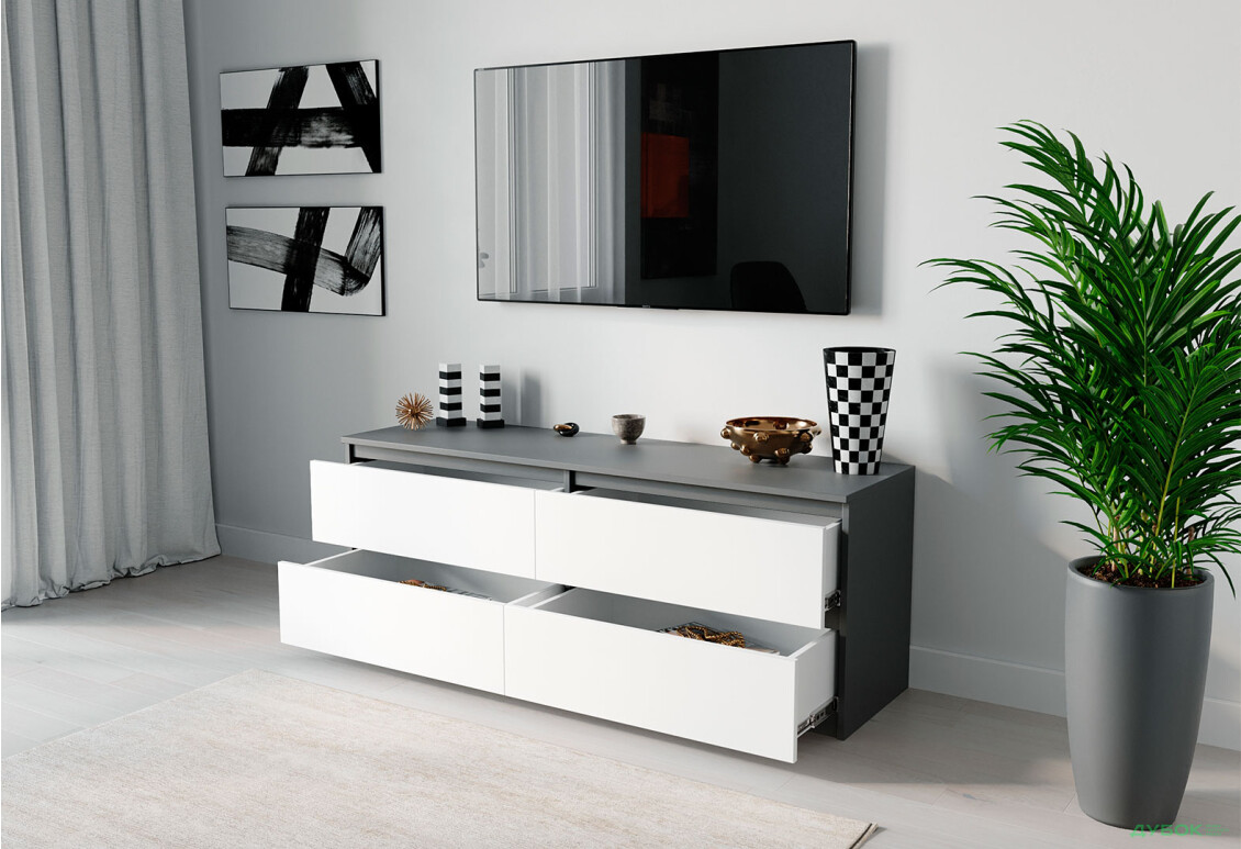 Тумба під ТВ Moreli Локі (Т223) з шухлядами 140 см антрацит / білий - Зображення 2 Зображення 2 - Тумба під ТВ Moreli Локі (Т223) з шухлядами 140 см антрацит / білий