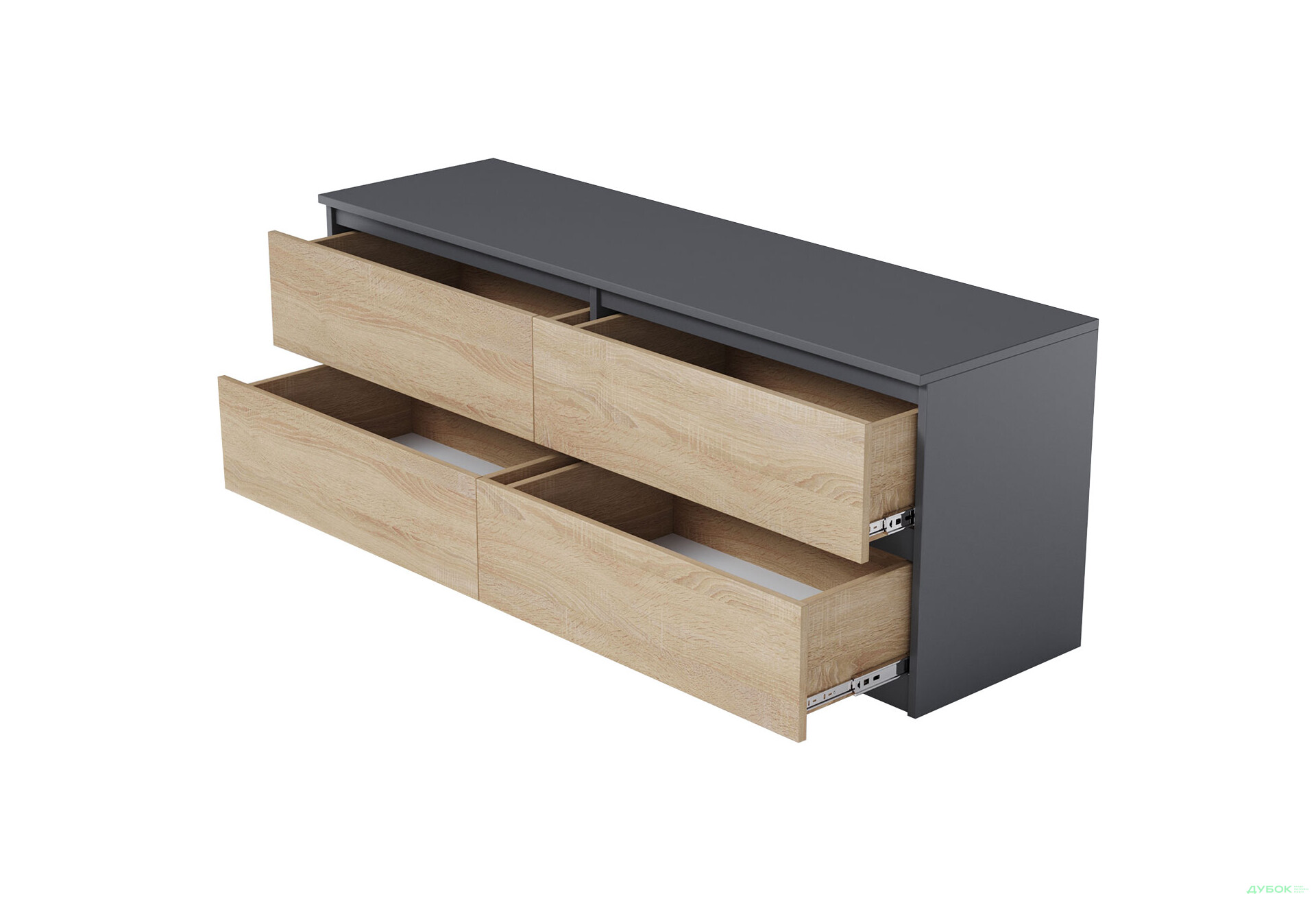 Тумба під ТВ Moreli Локі (Т223) з шухлядами 140 см антрацит / дуб сонома - Зображення 3 Зображення 3 - Тумба під ТВ Moreli Локі (Т223) з шухлядами 140 см антрацит / дуб сонома