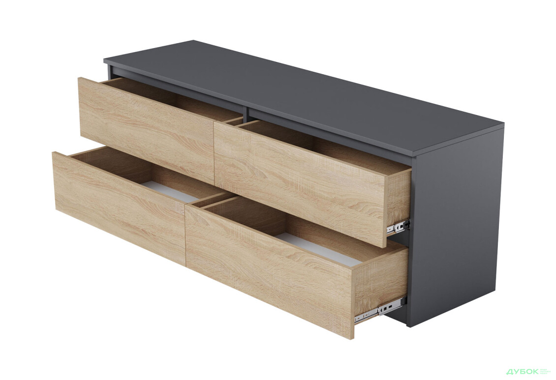 Тумба під ТВ Moreli Локі (Т223) з шухлядами 140 см антрацит / дуб сонома - Зображення 3 Зображення 3 - Тумба під ТВ Moreli Локі (Т223) з шухлядами 140 см антрацит / дуб сонома