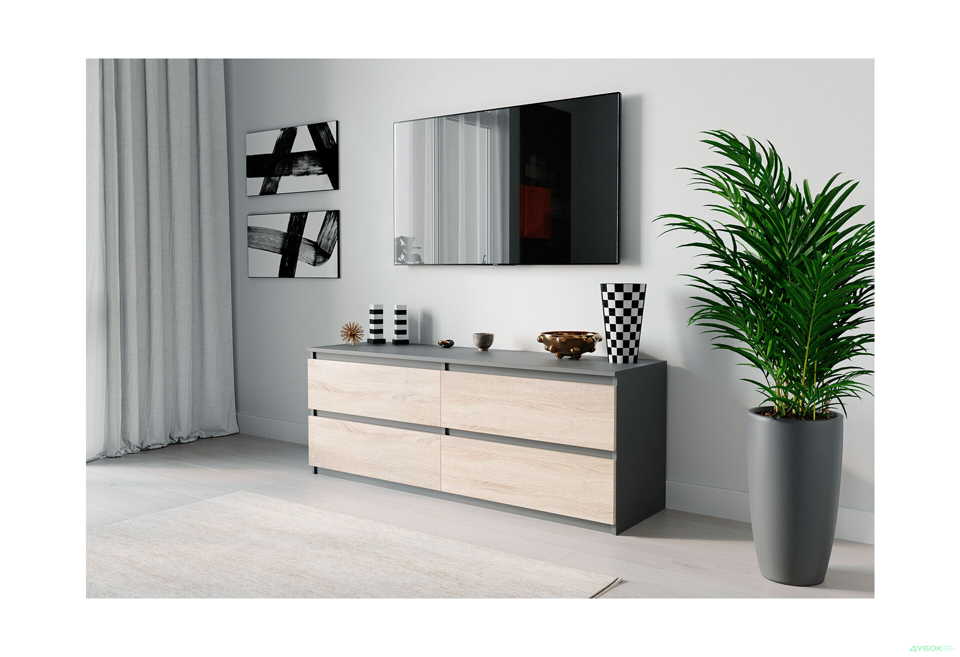 Тумба під ТВ Moreli Локі (Т223) з шухлядами 140 см антрацит / дуб сонома - Зображення 2 Зображення 2 - Тумба під ТВ Moreli Локі (Т223) з шухлядами 140 см антрацит / дуб сонома