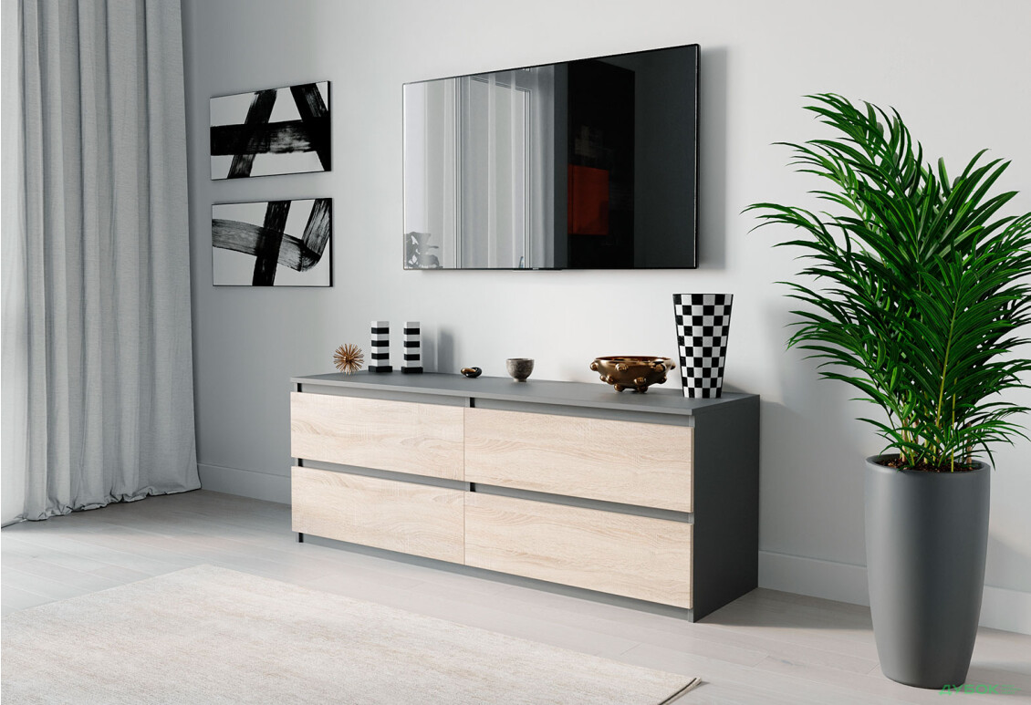 Тумба під ТВ Moreli Локі (Т223) з шухлядами 140 см антрацит / дуб сонома - Зображення 2 Зображення 2 - Тумба під ТВ Moreli Локі (Т223) з шухлядами 140 см антрацит / дуб сонома