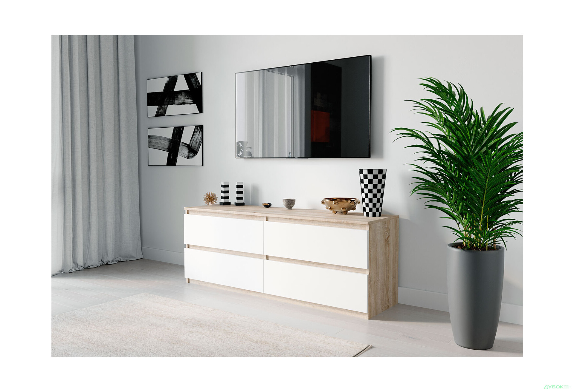 Зображення 2 - Тумба під ТВ Moreli Локі (Т223) з шухлядами 140 см дуб сонома / білий