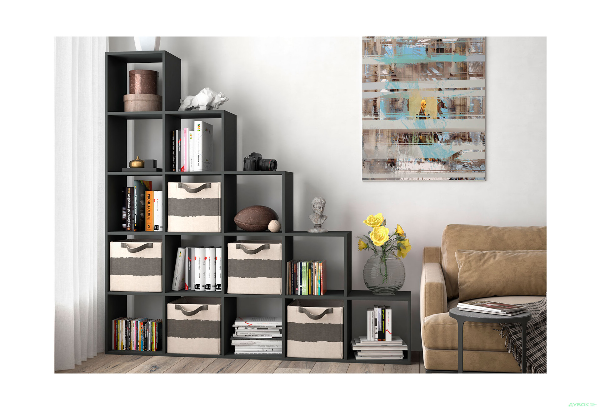 Стелаж на 15 комірок Moreli ST0017 178 см антрацит - Зображення 2 Зображення 2 - Стелаж на 15 комірок Moreli ST0017 178 см антрацит