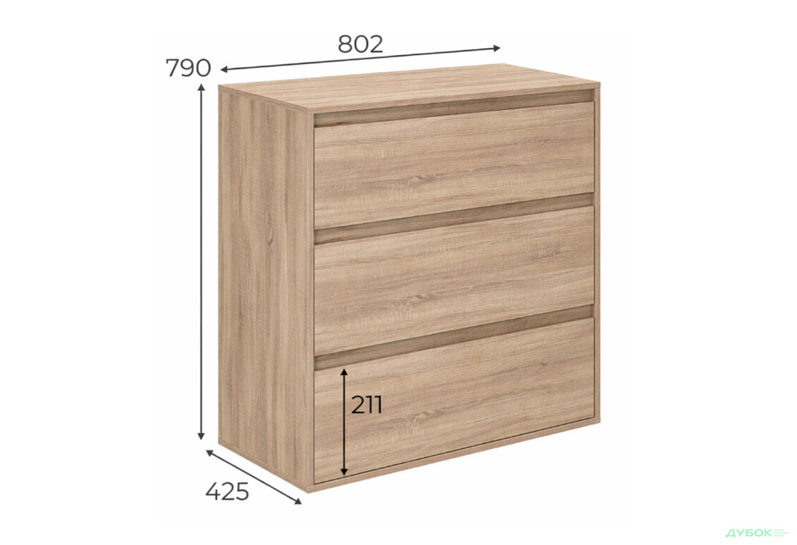 Зображення 7 - Комод Art In Head Лайт 3 з 3 шухлядами 80 см дуб сонома