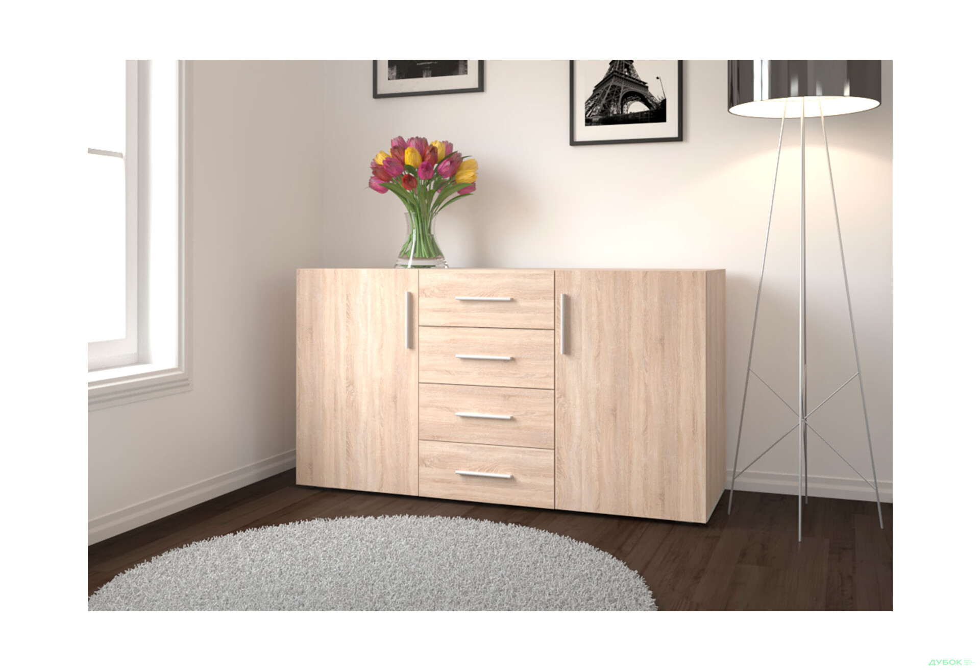 Изображение 2 - Комод Moreli ST0004 с дверцами и ящиками 150 см дуб сонома