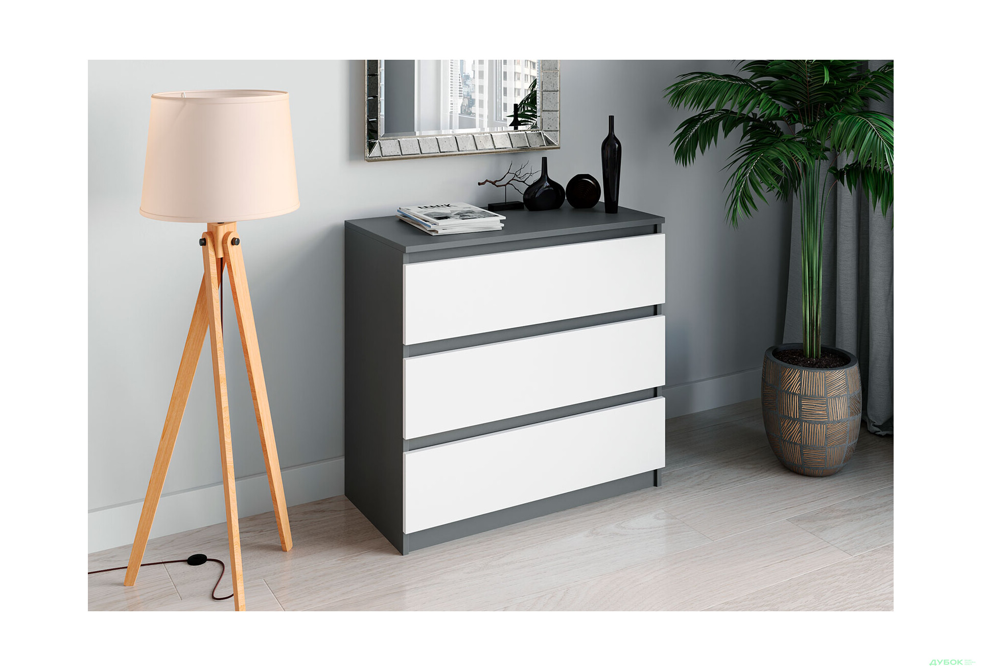 Комод Moreli Т214 з шухлядами 80 см антрацит / білий - Зображення 2 Зображення 2 - Комод Moreli Т214 з шухлядами 80 см антрацит / білий