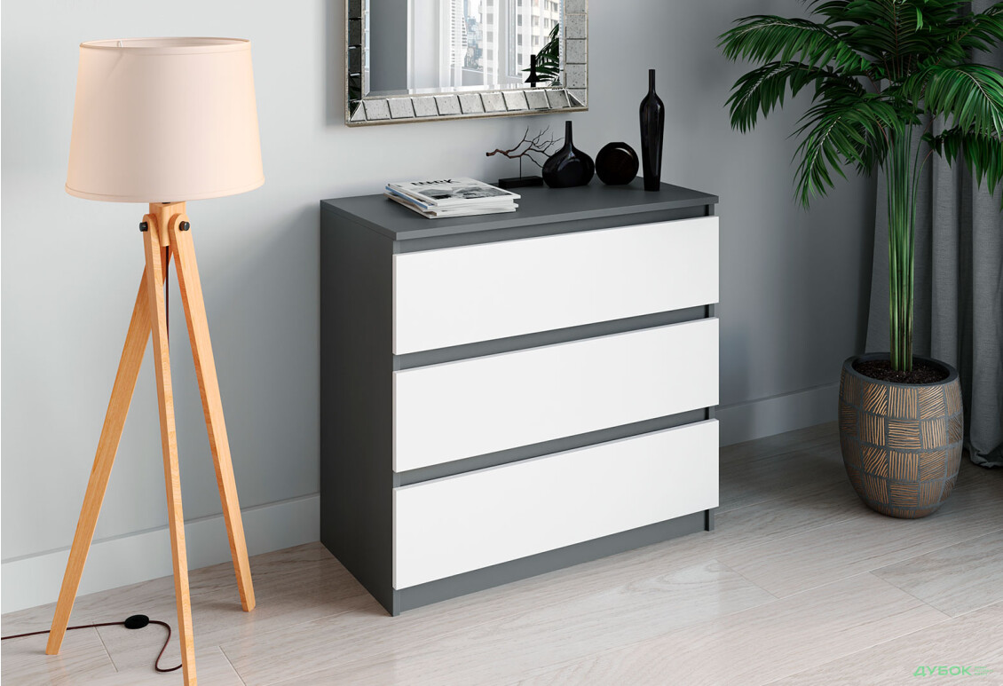 Комод Moreli Т214 з шухлядами 80 см антрацит / білий - Зображення 2 Зображення 2 - Комод Moreli Т214 з шухлядами 80 см антрацит / білий