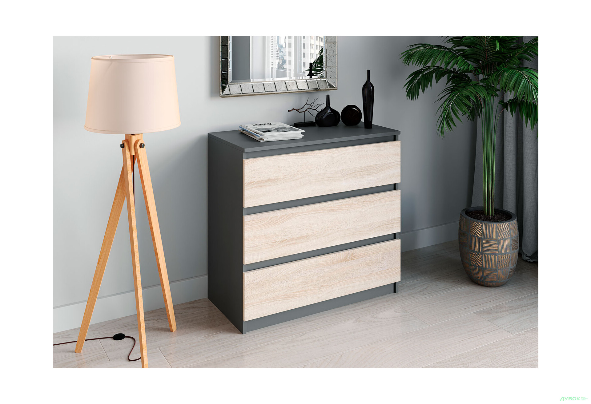 Комод Moreli Т214 с ящиками 80 см антрацит / дуб сонома - Изображение 2 Изображение 2 - Комод Moreli Т214 с ящиками 80 см антрацит / дуб сонома