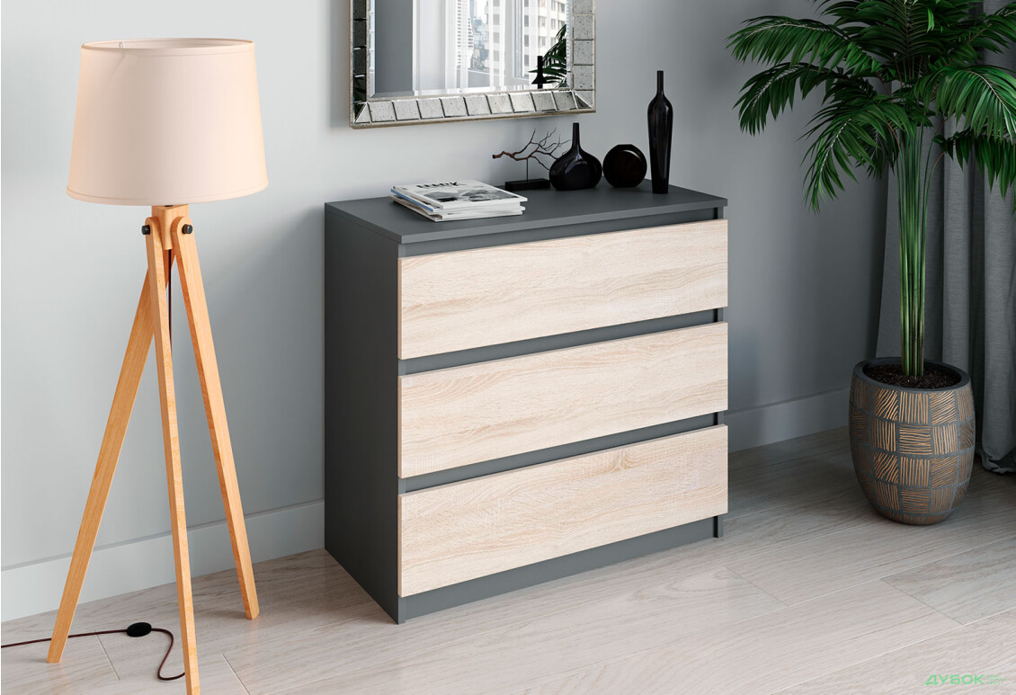 Комод Moreli Т214 с ящиками 80 см антрацит / дуб сонома - Изображение 2 Изображение 2 - Комод Moreli Т214 с ящиками 80 см антрацит / дуб сонома