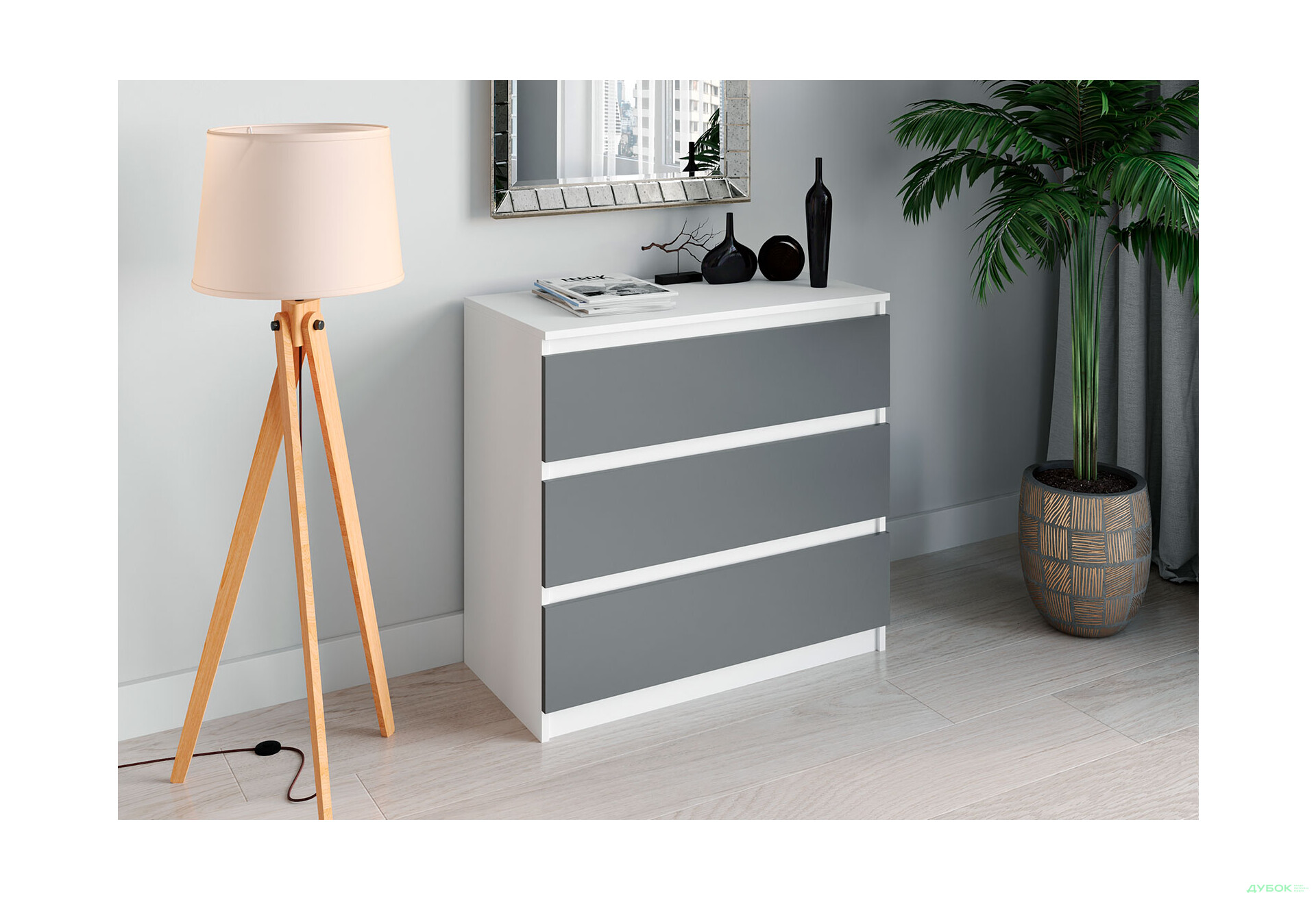 Комод Moreli Т214 з шухлядами 80 см білий / антрацит - Зображення 2 Зображення 2 - Комод Moreli Т214 з шухлядами 80 см білий / антрацит