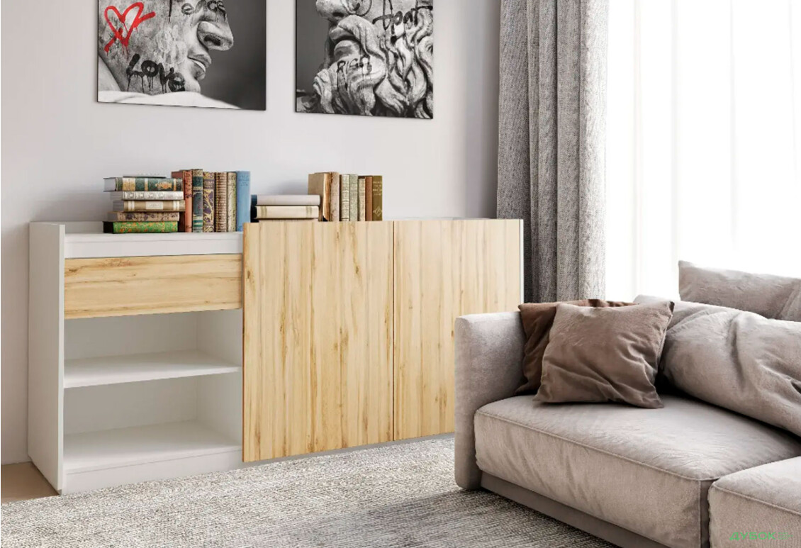 Комод Moreli RS-3 з дверцятами, полицями та шухлядою 184 см білий / дуб аппалачі - Зображення 2 Зображення 2 - Комод Moreli RS-3 з дверцятами, полицями та шухлядою 184 см білий / дуб аппалачі