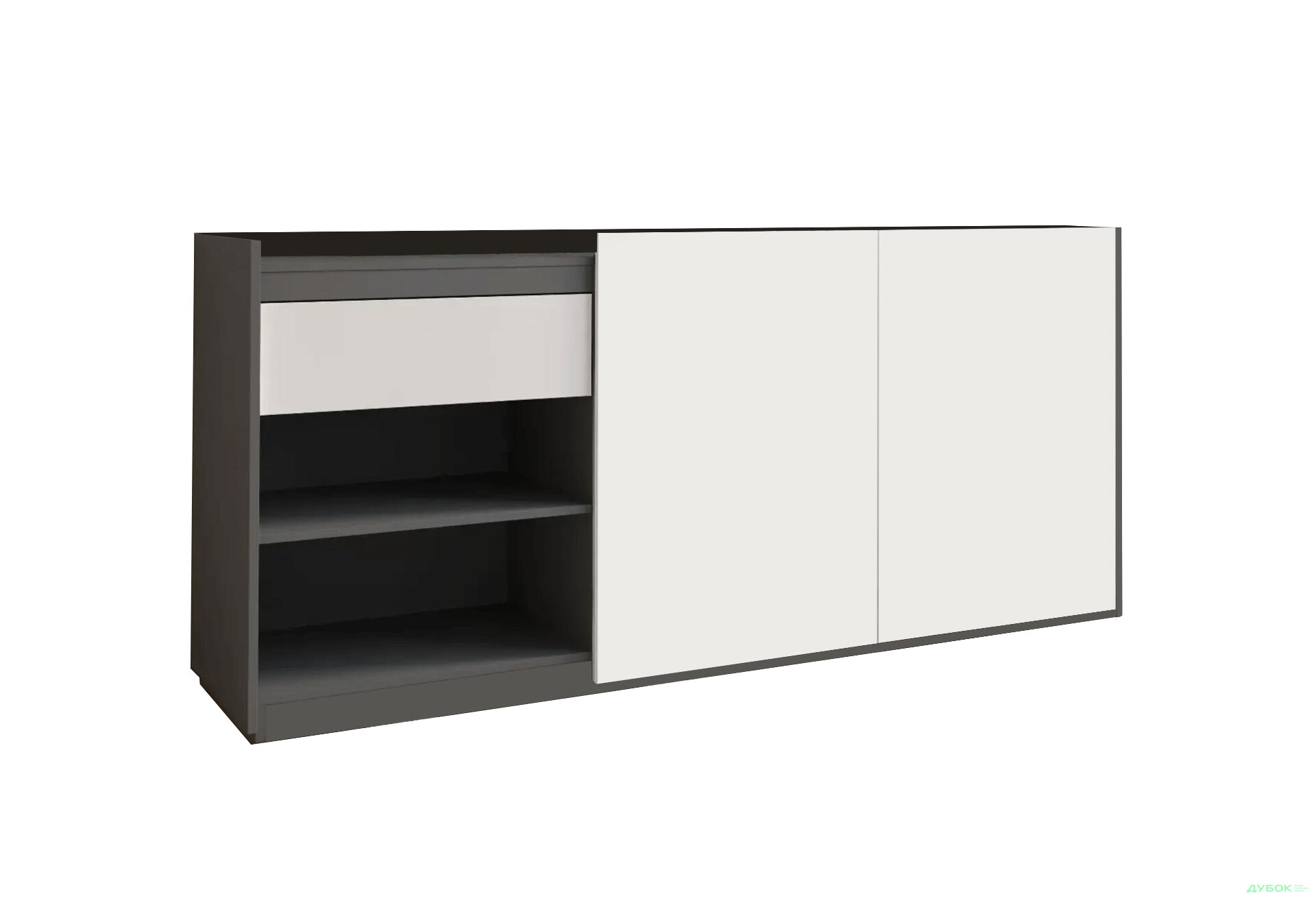 Комод Moreli RS-3 з дверцятами, полицями та шухлядою 184 см антрацит / білий - Зображення 1 Зображення 1 - Комод Moreli RS-3 з дверцятами, полицями та шухлядою 184 см антрацит / білий
