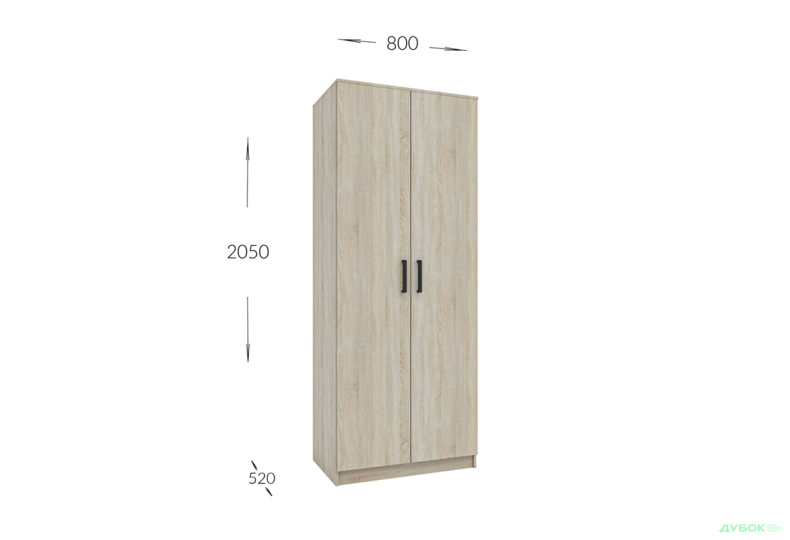 Фото 3 - Шкаф Garant NV Simple / Симпл 2-дверная 80 см, дуб сонома