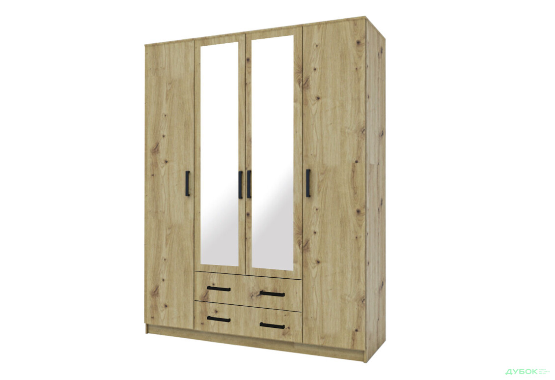 Шкаф Garant NV Simple / Симпл 4-дверная с 2 ящиками и зеркалом 160 см дуб артизан