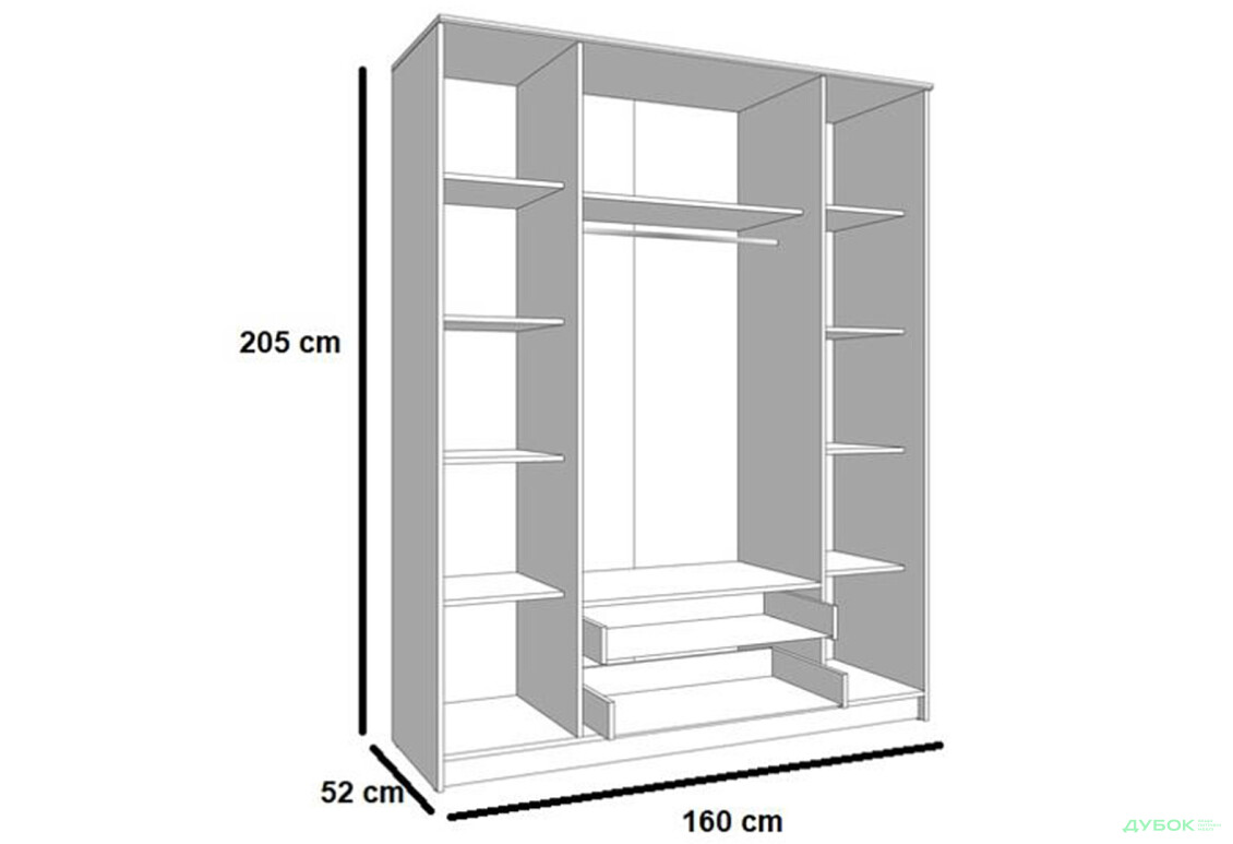 Фото 2 - Шкаф Garant NV Simple / Симпл 4-дверная с 2 ящиками и зеркалом 160 см дуб артизан