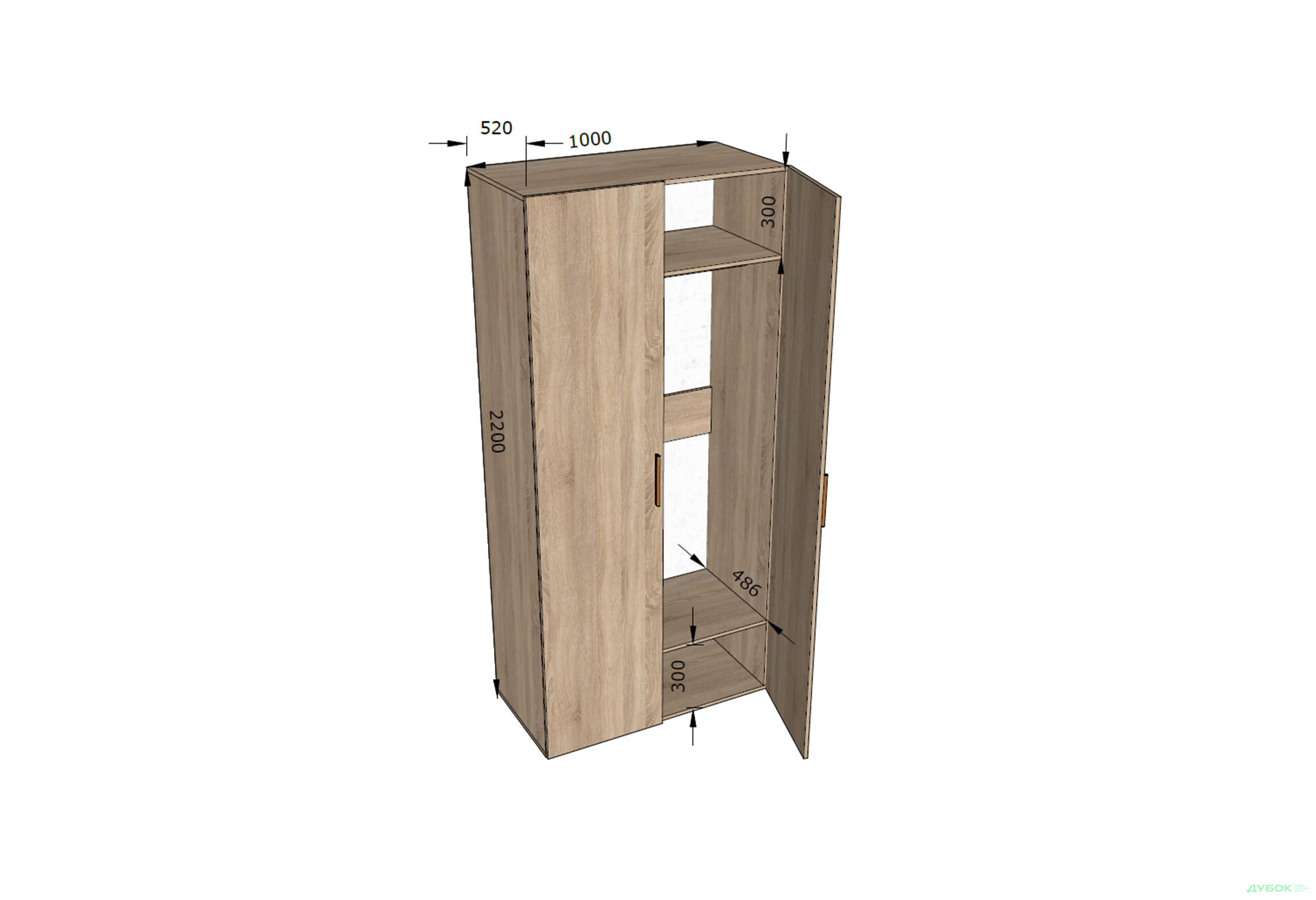 Шкаф Moreli ST0009 со штангой 2-дверный 100 см дуб сонома - Изображение 3 Изображение 3 - Шкаф Moreli ST0009 со штангой 2-дверный 100 см дуб сонома