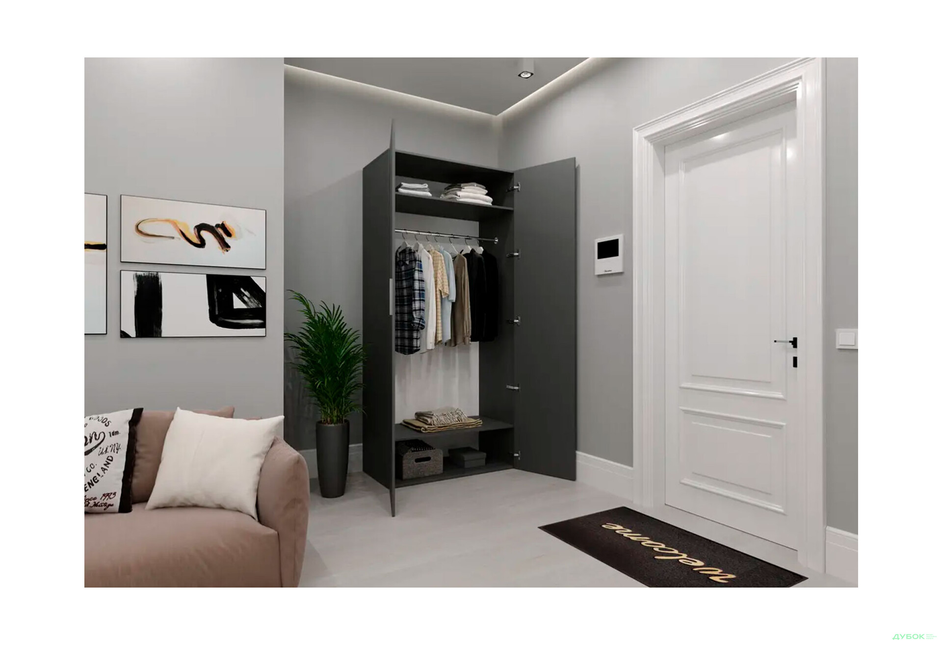 Шафа Moreli ST0009 зі штангою 2-дверна 100 см антрацит - Зображення 2 Зображення 2 - Шафа Moreli ST0009 зі штангою 2-дверна 100 см антрацит