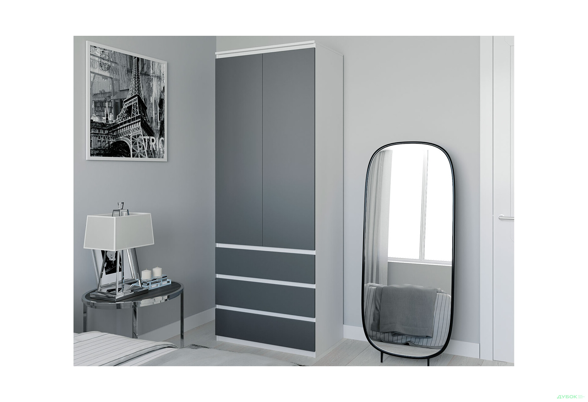 Шафа Moreli Т210 з поличками та шухлядами 2-дверна 80 см білий / антрацит - Зображення 2 Зображення 2 - Шафа Moreli Т210 з поличками та шухлядами 2-дверна 80 см білий / антрацит