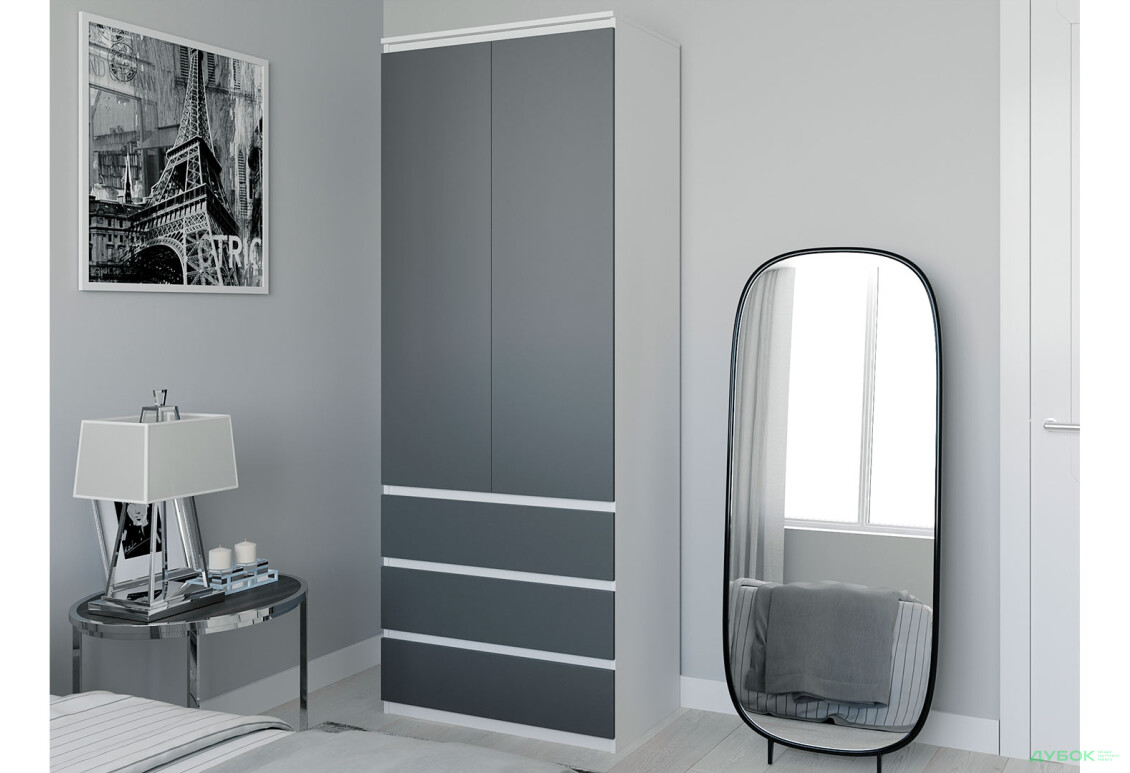 Шафа Moreli Т210 з поличками та шухлядами 2-дверна 80 см білий / антрацит - Зображення 2 Зображення 2 - Шафа Moreli Т210 з поличками та шухлядами 2-дверна 80 см білий / антрацит