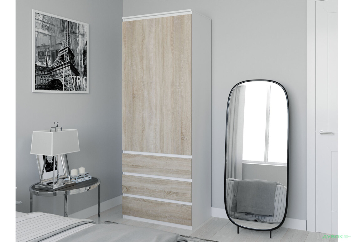 Шафа Moreli Т210 з поличками та шухлядами 2-дверна 80 см білий / дуб сонома - Зображення 2 Зображення 2 - Шафа Moreli Т210 з поличками та шухлядами 2-дверна 80 см білий / дуб сонома