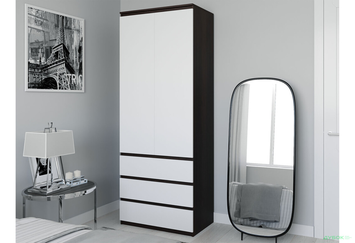 Шафа Moreli Т210 з поличками та шухлядами 2-дверна 80 см венге магія / білий - Зображення 2 Зображення 2 - Шафа Moreli Т210 з поличками та шухлядами 2-дверна 80 см венге магія / білий