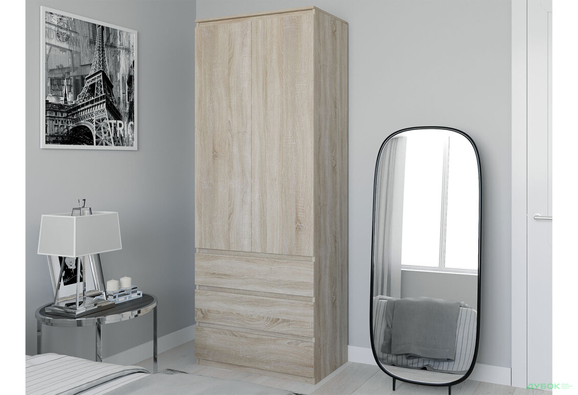 Шафа Moreli Т210 з поличками та шухлядами 2-дверна 80 см дуб сонома - Зображення 2 Зображення 2 - Шафа Moreli Т210 з поличками та шухлядами 2-дверна 80 см дуб сонома