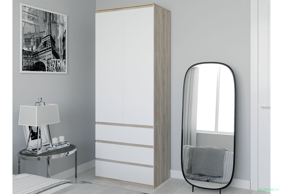 Шафа Moreli Т210 з поличками та шухлядами 2-дверна 80 см дуб сонома / білий - Зображення 2 Зображення 2 - Шафа Moreli Т210 з поличками та шухлядами 2-дверна 80 см дуб сонома / білий