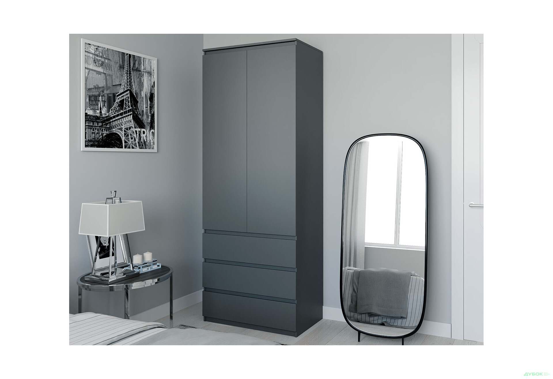 Шафа Moreli Т210 з поличками та шухлядами 2-дверна 80 см антрацит - Зображення 2 Зображення 2 - Шафа Moreli Т210 з поличками та шухлядами 2-дверна 80 см антрацит