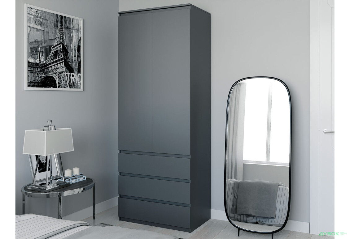 Шафа Moreli Т210 з поличками та шухлядами 2-дверна 80 см антрацит - Зображення 2 Зображення 2 - Шафа Moreli Т210 з поличками та шухлядами 2-дверна 80 см антрацит