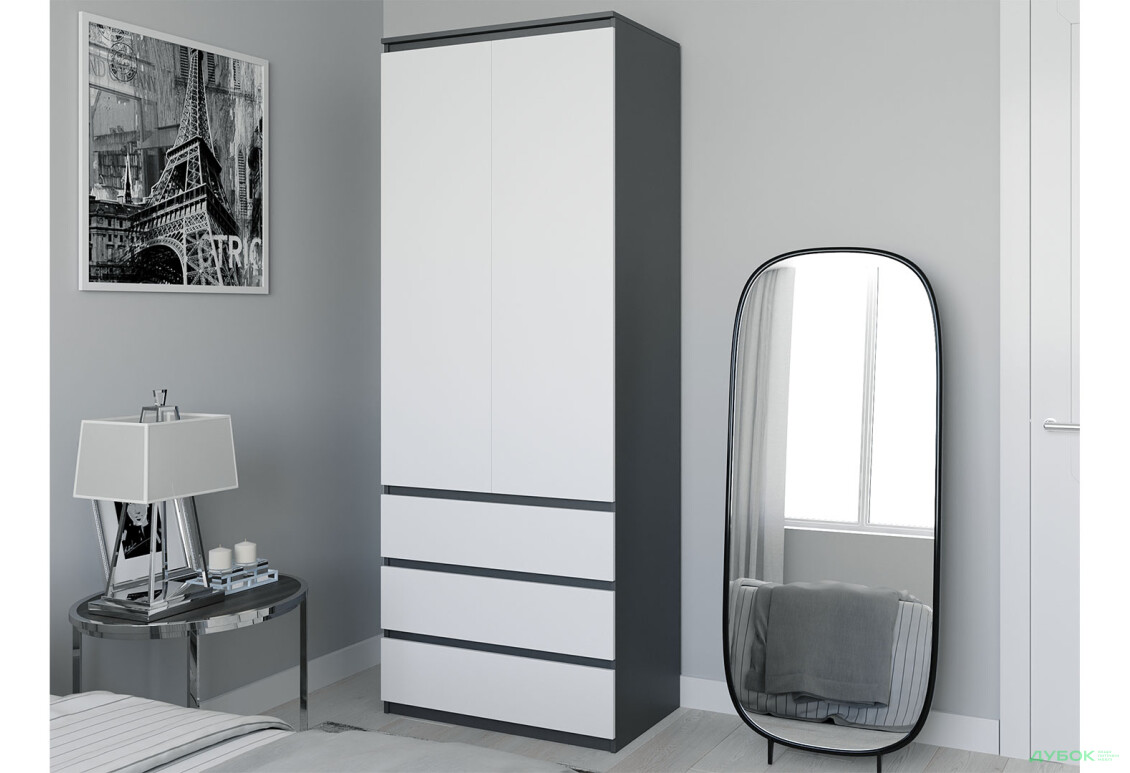 Шафа Moreli Т210 з поличками та шухлядами 2-дверна 80 см антрацит / білий - Зображення 2 Зображення 2 - Шафа Moreli Т210 з поличками та шухлядами 2-дверна 80 см антрацит / білий