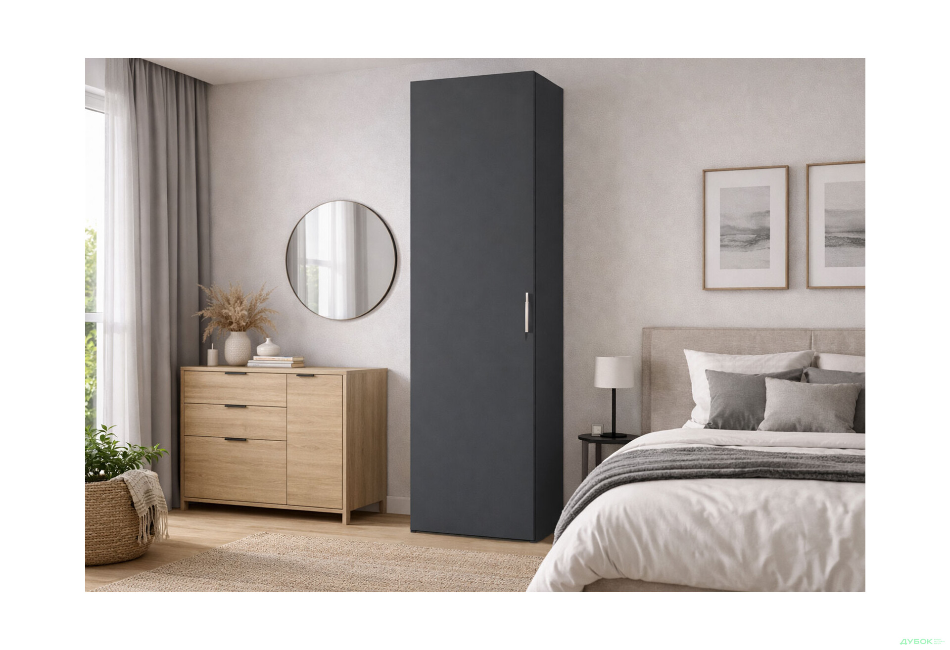 Зображення 2 - Шафа Moreli ST0012 зі штангою та полицями 1-дверна 60 см антрацит