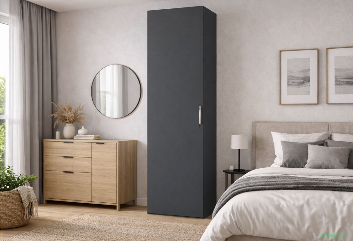 Зображення 2 - Шафа Moreli ST0012 зі штангою та полицями 1-дверна 60 см антрацит