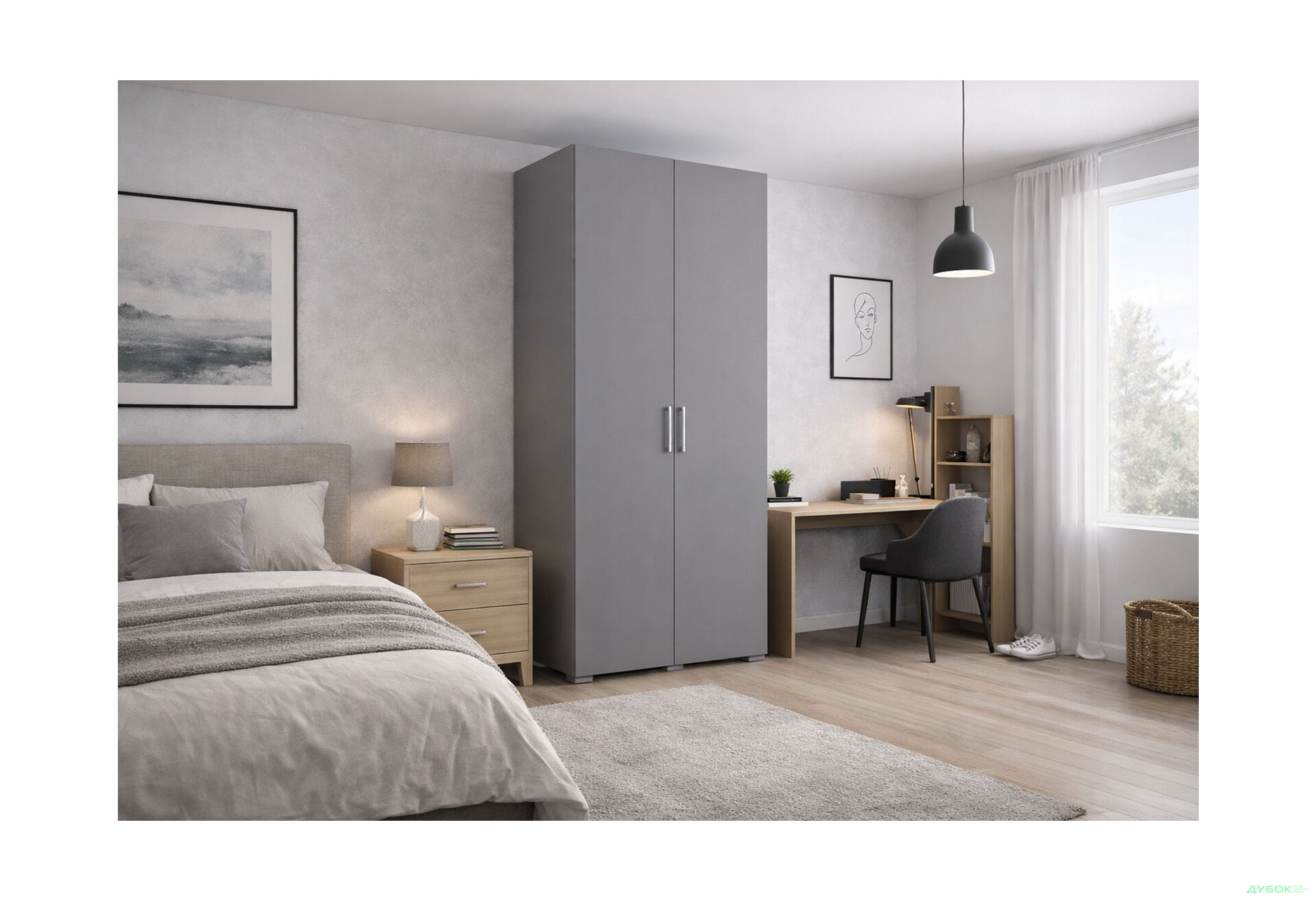 Зображення 2 - Шафа Moreli ST0010 з полицями 2-дверна 100 см антрацит