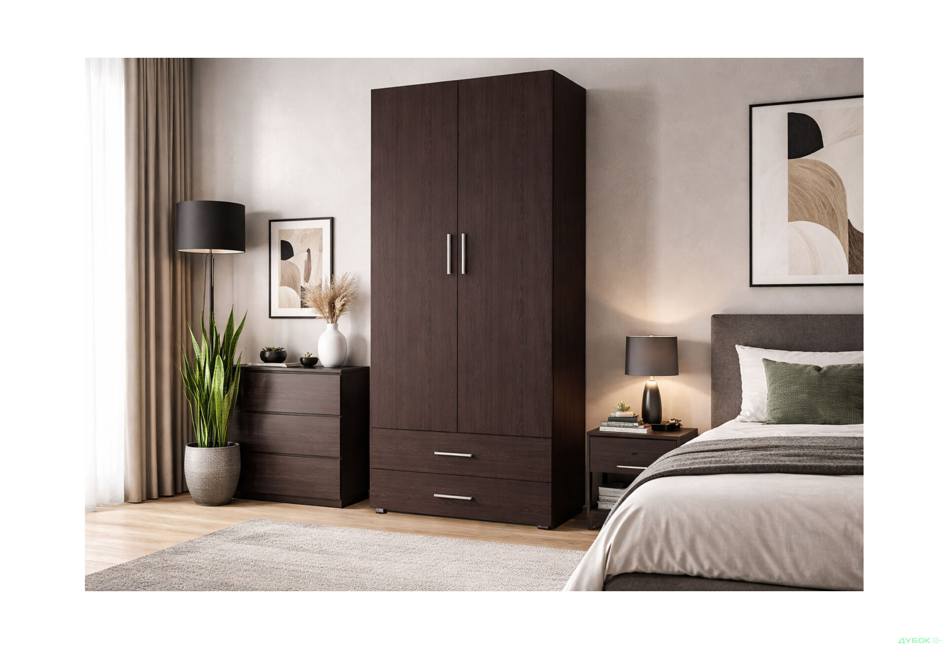 Зображення 2 - Шафа Moreli ST0002 зі штангою та шухлядами 2-дверна 100 см венге магія
