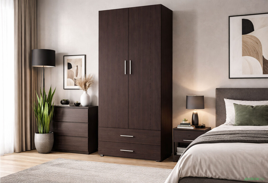 Зображення 2 - Шафа Moreli ST0002 зі штангою та шухлядами 2-дверна 100 см венге магія