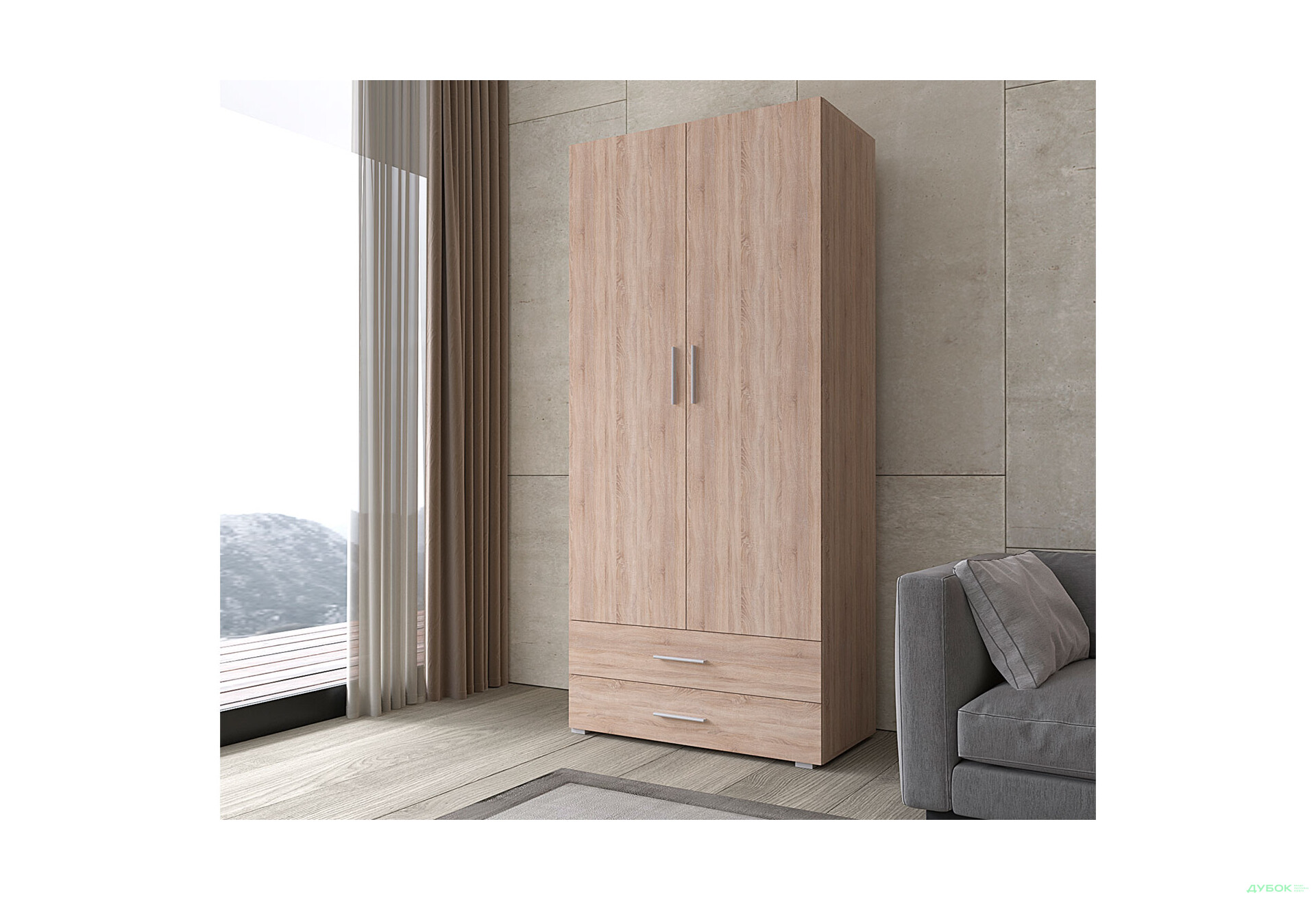 Шафа Moreli ST0002 зі штангою та шухлядами 2-дверна 100 см дуб сонома - Зображення 2 Зображення 2 - Шафа Moreli ST0002 зі штангою та шухлядами 2-дверна 100 см дуб сонома