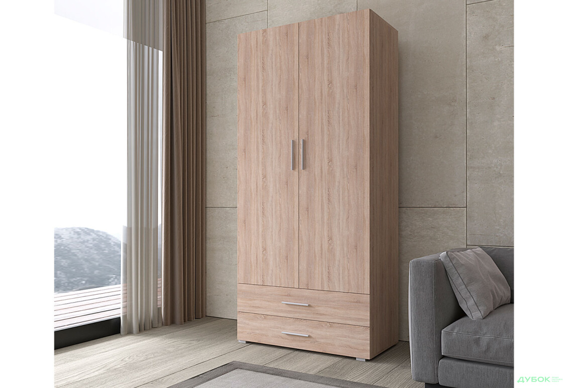 Шафа Moreli ST0002 зі штангою та шухлядами 2-дверна 100 см дуб сонома - Зображення 2 Зображення 2 - Шафа Moreli ST0002 зі штангою та шухлядами 2-дверна 100 см дуб сонома