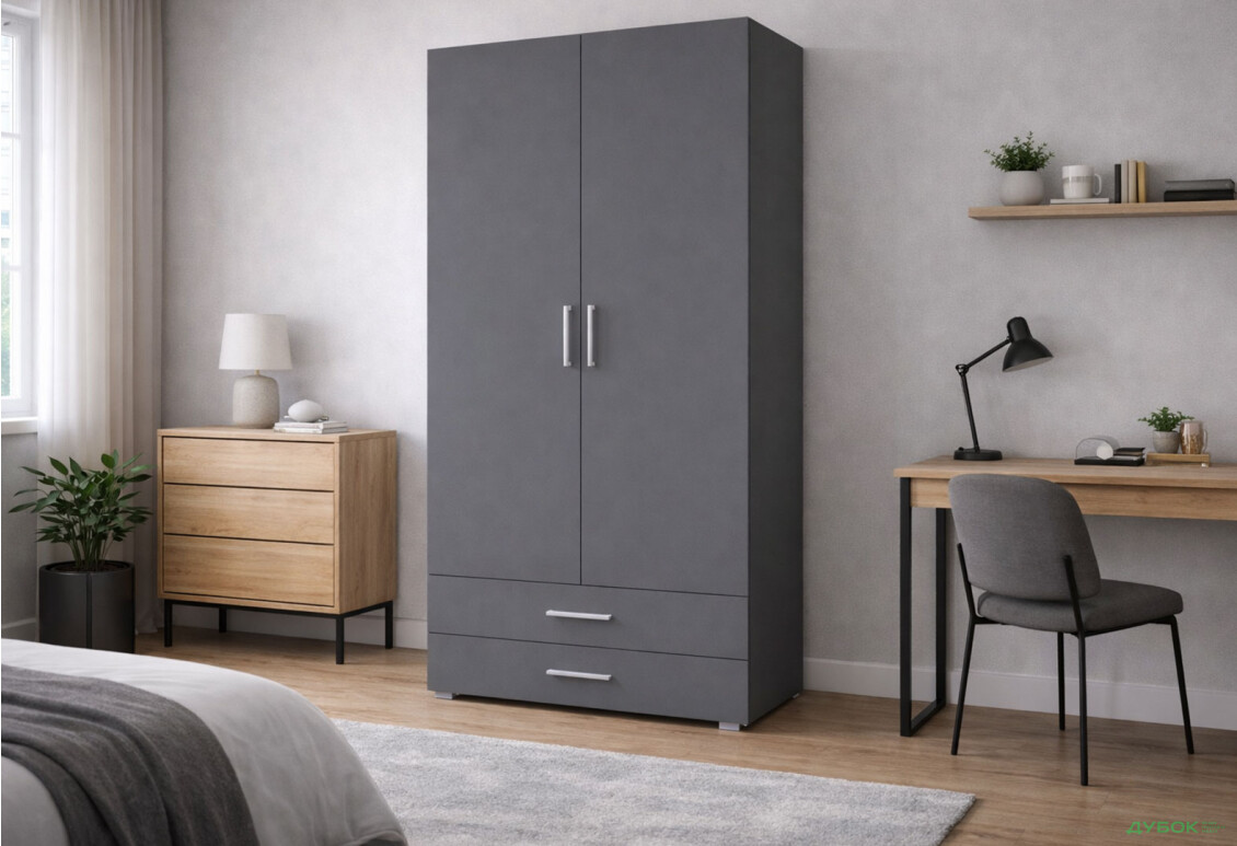 Изображение 2 - Шкаф Moreli ST0002 со штангой и ящиками 2-дверный 100 см антрацит