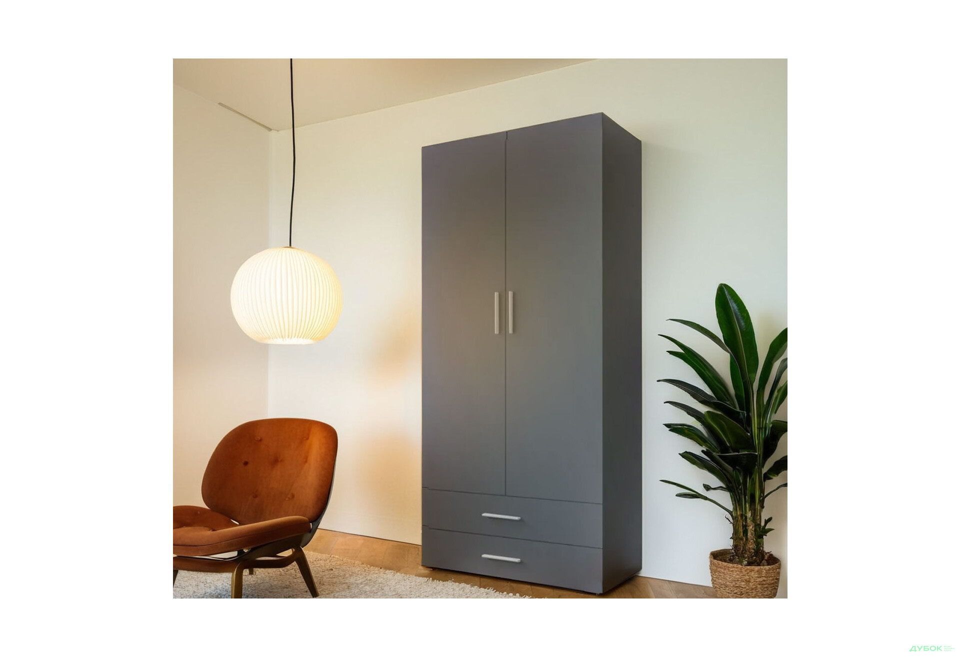 Шафа Moreli ST0002 зі штангою та шухлядами 2-дверна 100 см антрацит - Зображення 2 Зображення 2 - Шафа Moreli ST0002 зі штангою та шухлядами 2-дверна 100 см антрацит