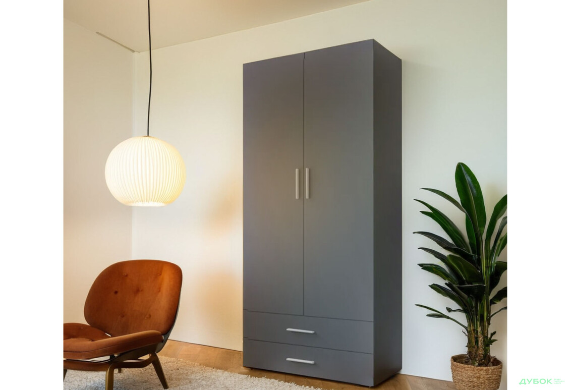 Шафа Moreli ST0002 зі штангою та шухлядами 2-дверна 100 см антрацит - Зображення 2 Зображення 2 - Шафа Moreli ST0002 зі штангою та шухлядами 2-дверна 100 см антрацит