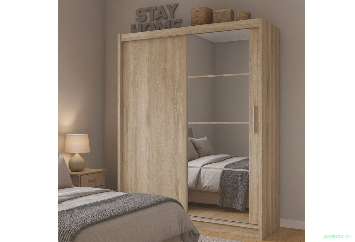 Зображення 2 - Шафа-купе Гербор Маріо 2-дверна з дзеркалом 180 см дуб сонома