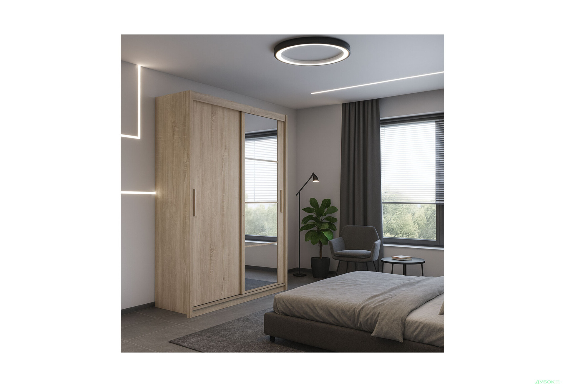 Изображение 2 - Шкаф-купе Gerbor холдинг Марио 2-дверный с зеркалом 140 см дуб сонома