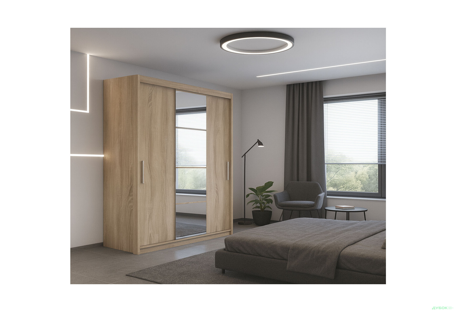 Изображение 2 - Шкаф-купе Gerbor холдинг Марио 3-дверный с зеркалом 220 см дуб сонома