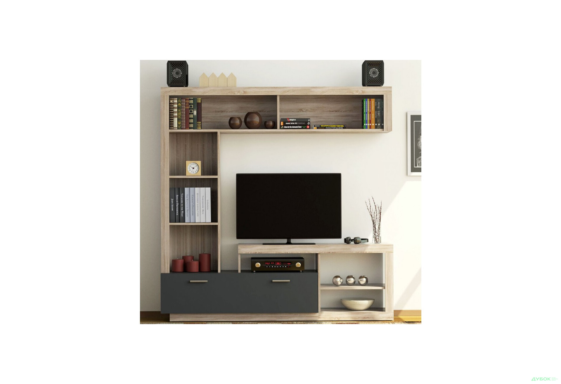 Зображення 1 - Стінка VMV holding Флокс 170 см дуб сонома / графіт