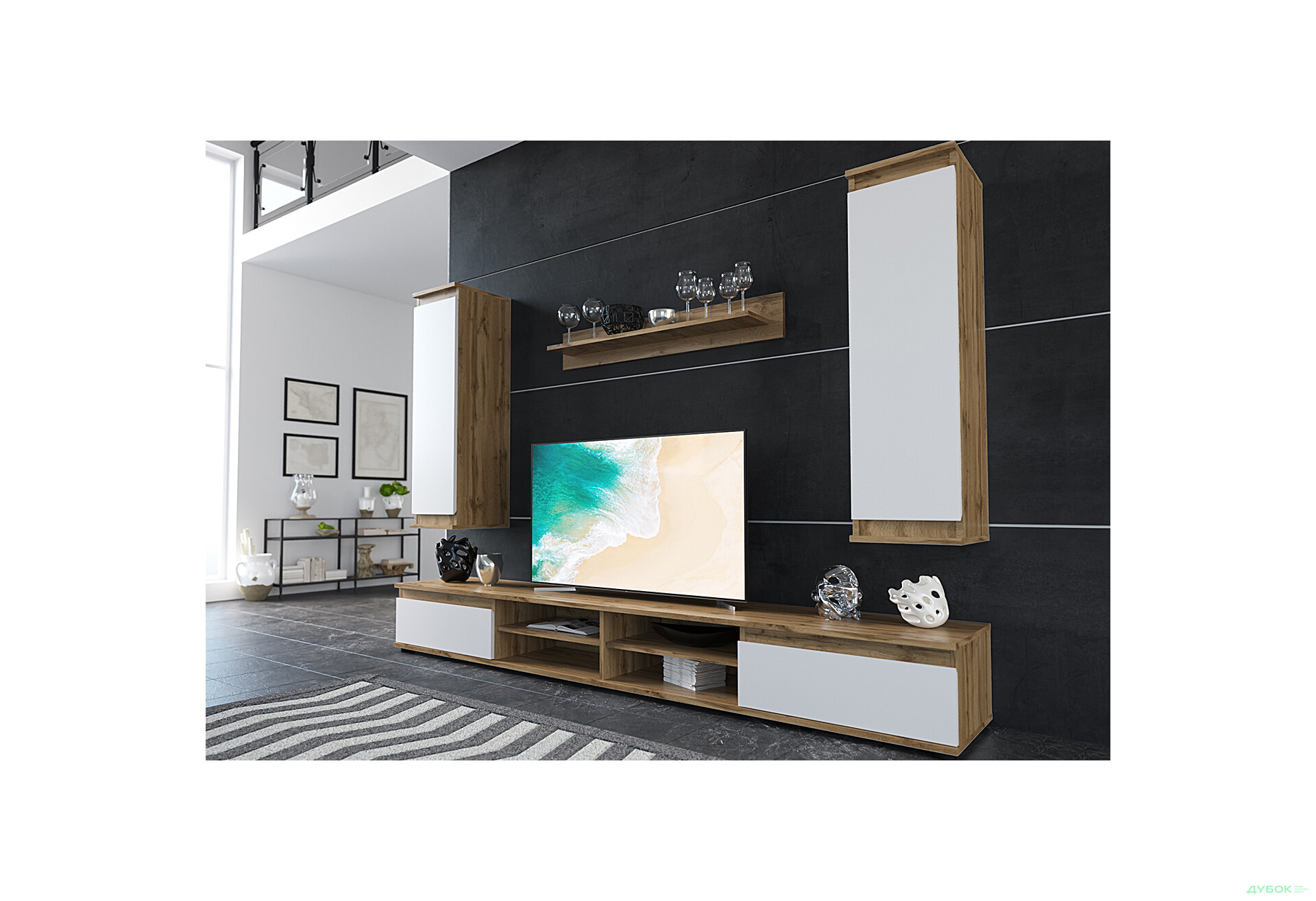 Стінка Гербор Люсія 220 см дуб тахо / німфея альба - Зображення 1 Зображення 1 - Стінка Гербор Люсія 220 см дуб тахо / німфея альба