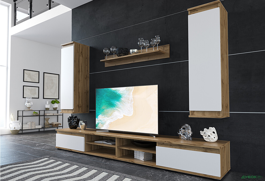 Стінка Гербор Люсія 220 см дуб тахо / німфея альба - Зображення 1 Зображення 1 - Стінка Гербор Люсія 220 см дуб тахо / німфея альба