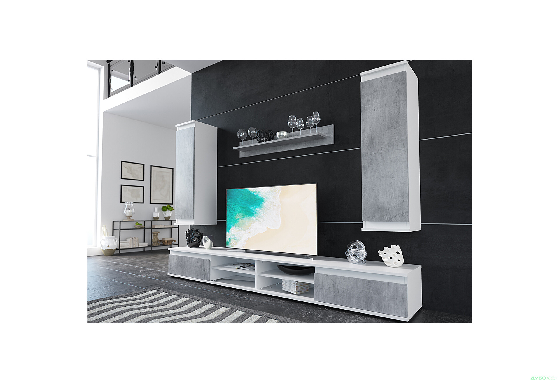 Стінка Гербор Люсія 220 см німфея альба / бетон - Зображення 1 Зображення 1 - Стінка Гербор Люсія 220 см німфея альба / бетон