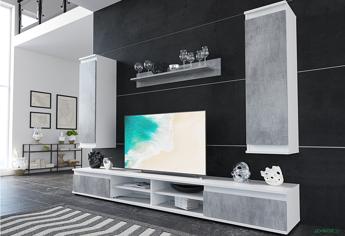 Стінка Гербор Люсія 220 см німфея альба / бетон - Зображення 1 Зображення 1 - Стінка Гербор Люсія 220 см німфея альба / бетон