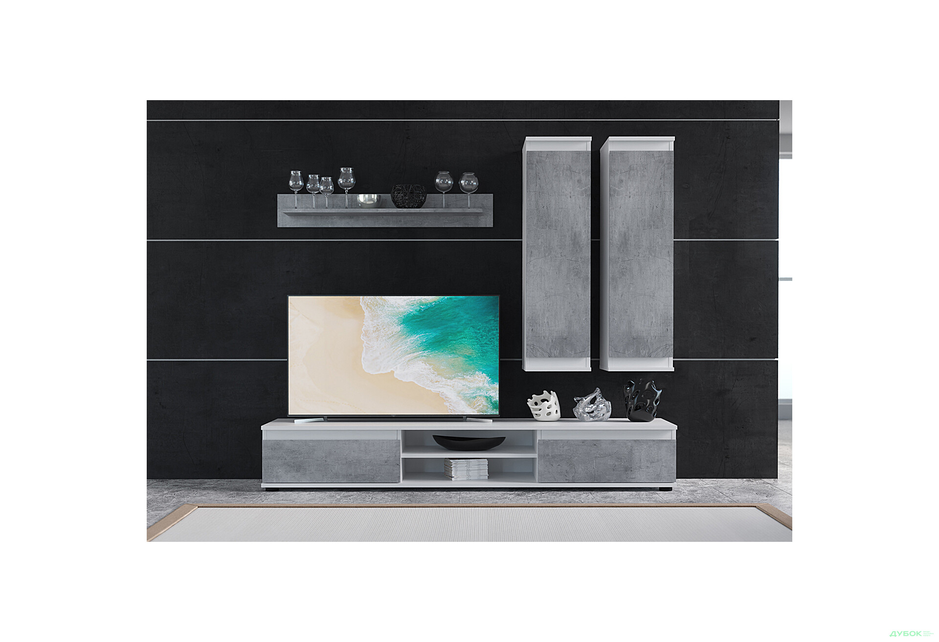 Стінка Гербор Люсія 175 см Німфеа альба / Бетон - Зображення 1 Зображення 1 - Стінка Гербор Люсія 175 см Німфеа альба / Бетон